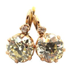 French Victorian Old European Cut Diamond Rose Gold Two Stone Drop Earrings