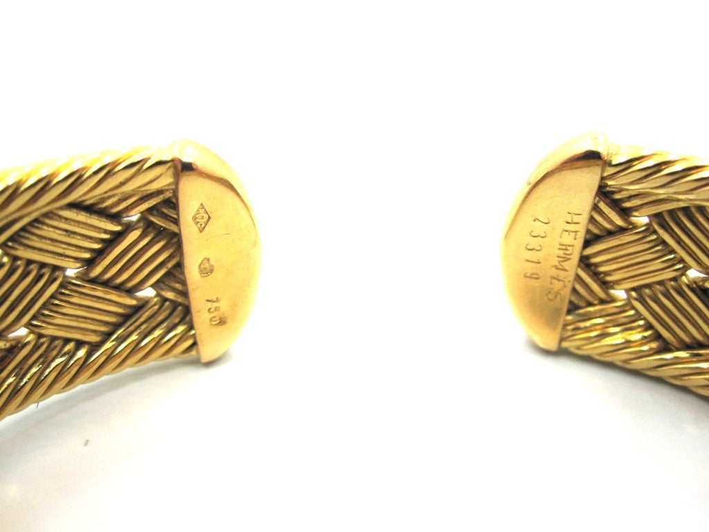 Rare Hermes Yellow Gold & Diamond Woven Buckle Motif Bracelet & Ring Set 6