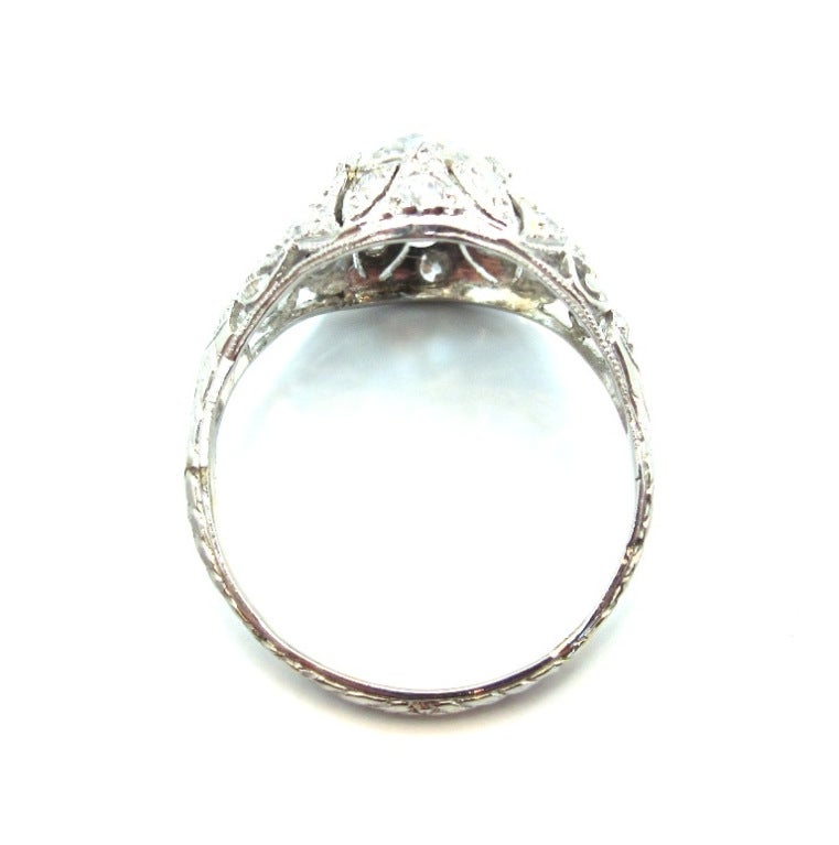 Intricately Pierced Edwardian Era Old Mine Cut Engagement Ring In Excellent Condition In Los Angeles, CA