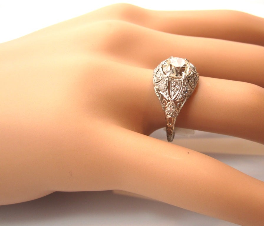 Intricately Pierced Edwardian Era Old Mine Cut Engagement Ring 1