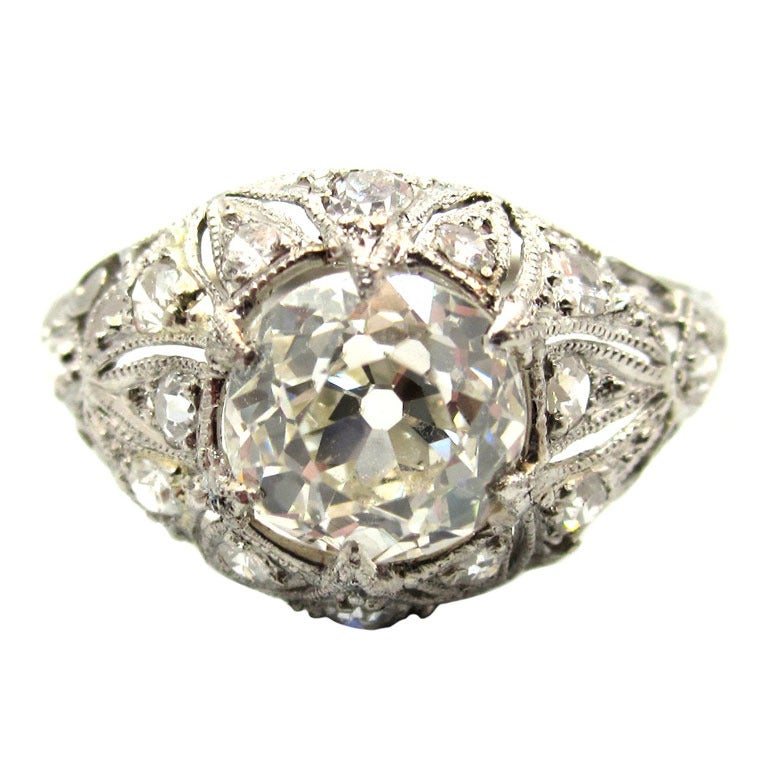 Intricately Pierced Edwardian Era Old Mine Cut Engagement Ring