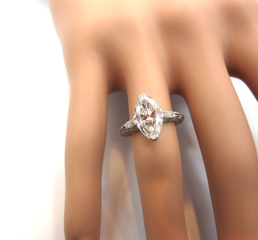 Elegant and Unique Edwardian Era 2.43 Carat Antique Marquise Cut Engagement Ring In Excellent Condition In Los Angeles, CA