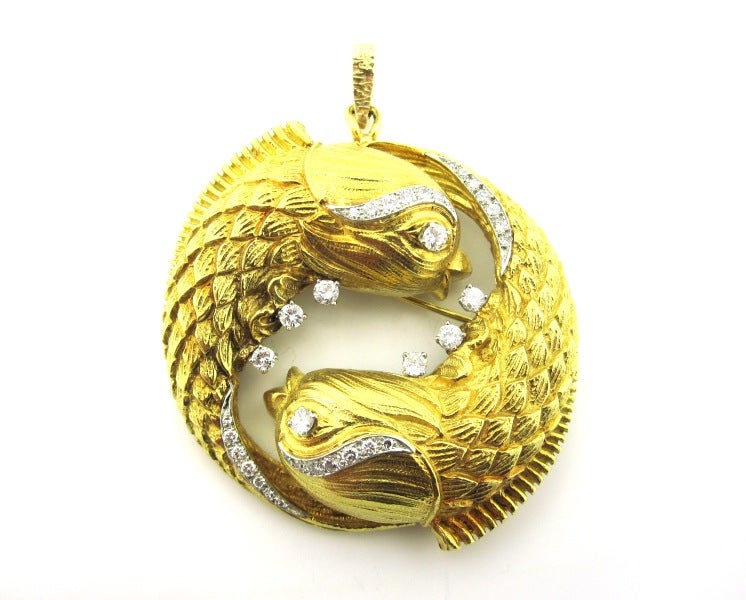 David Webb Vintage Diamond and Gold Pisces Pendant/Brooch