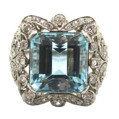 Exquisite French Edwardian Era Aquamarine Old Cut Diamond Platinum Ring