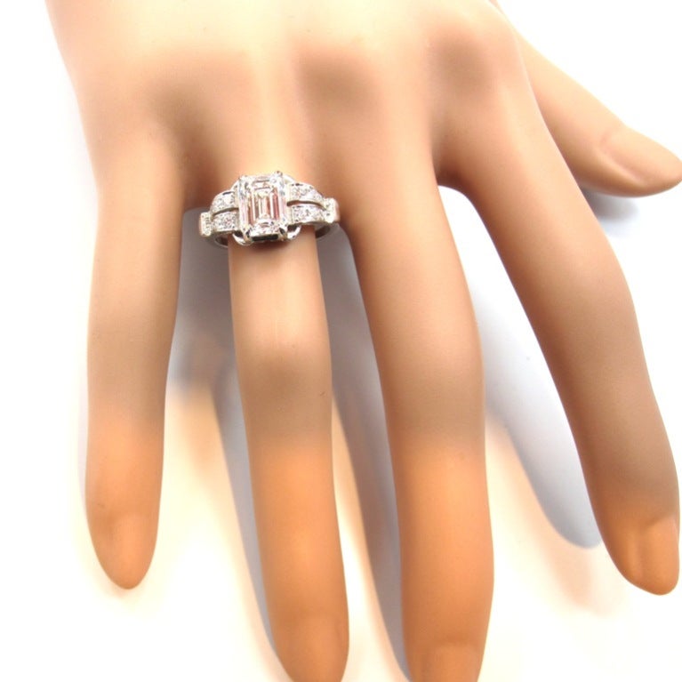 Women's Timeless Art Deco 2.05 Carat Emerald Cut Diamond Platinum Engagement Ring
