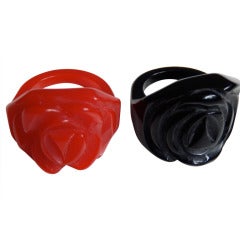 Pair of Carved Bakelite Rings, Art Deco