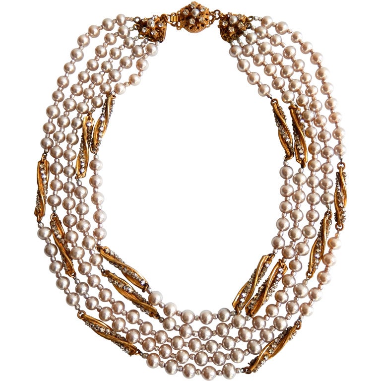 Miriam Haskell Five-Strand Pearl Necklace