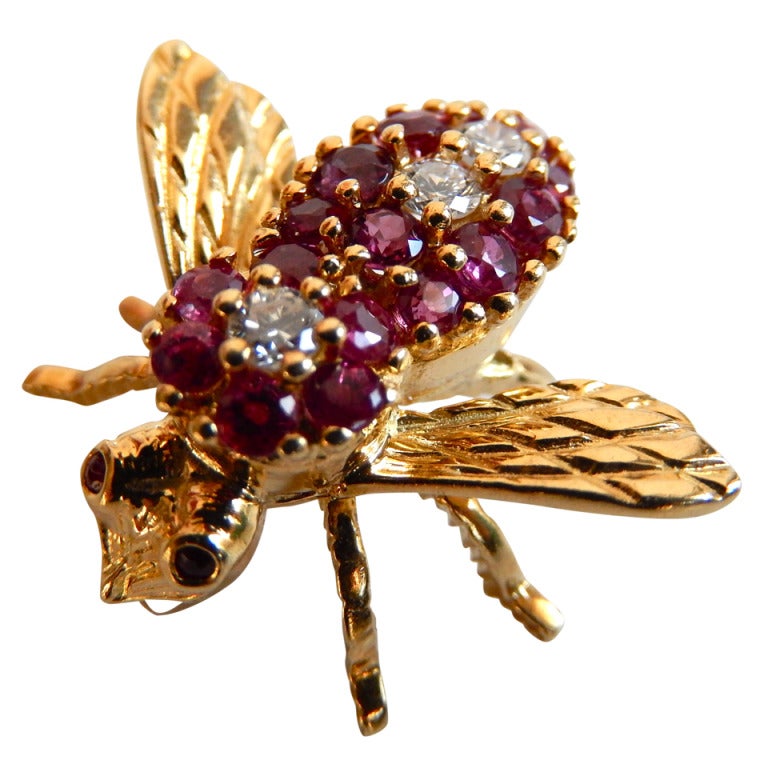 Herbert Rosenthal 18K Gold Ruby and Diamond Bee Pin