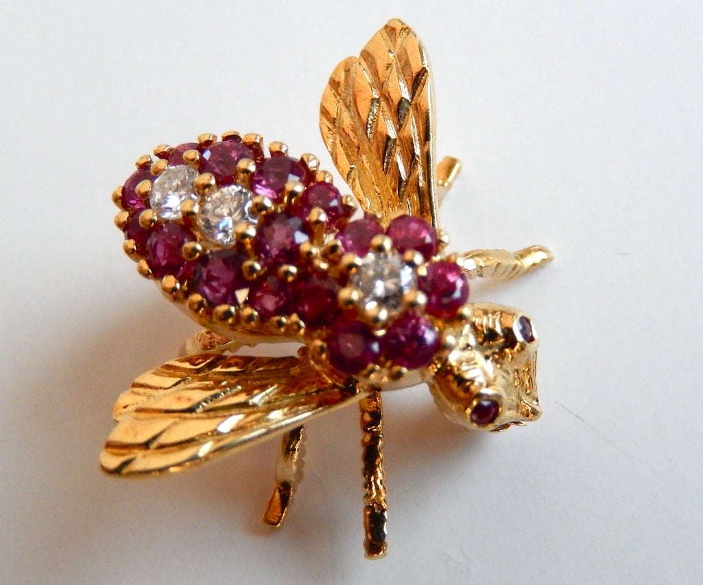 Women's Herbert Rosenthal 18K Gold Ruby and Diamond Bee Pin