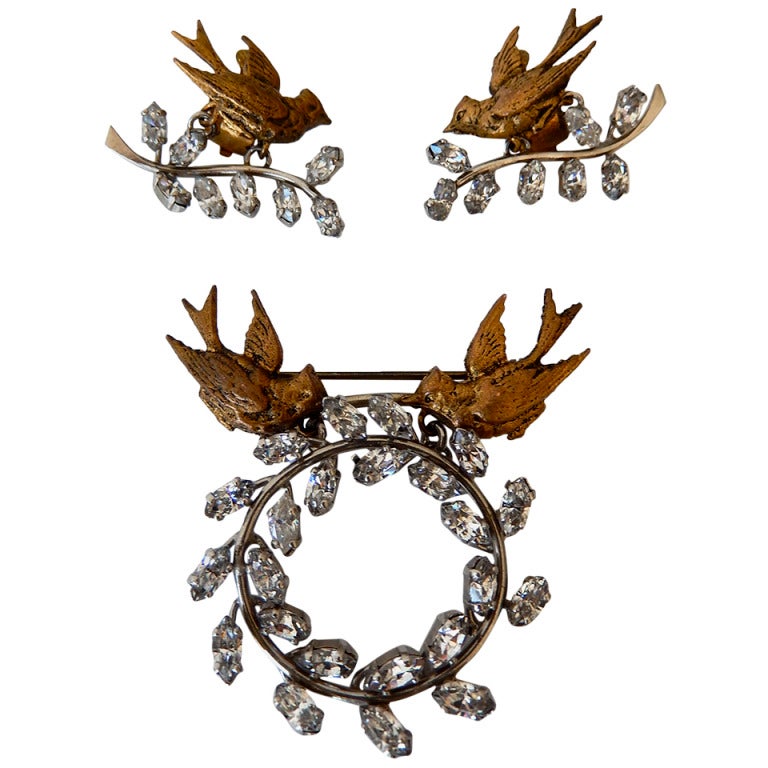 1950s Rare Christian Dior Brooch and Earrings
