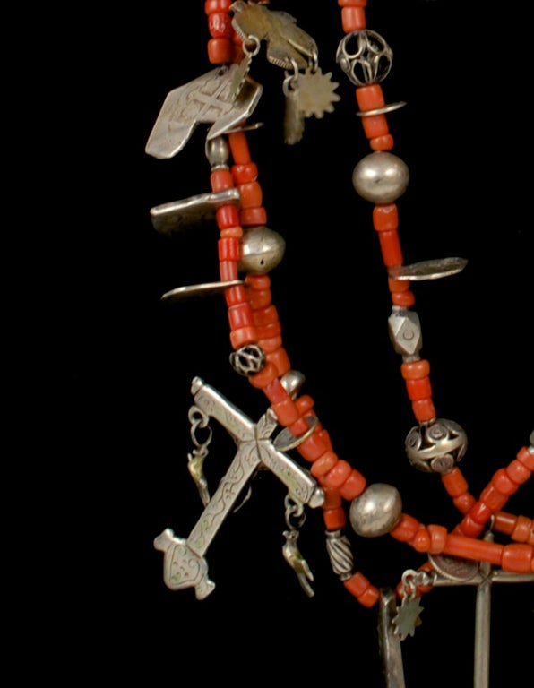 Women's Antique Guatemalan Colonial Coins and  Coral Necklace