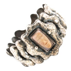 Mexican Silver Repousse Bracelet c1930 Neo Aztec