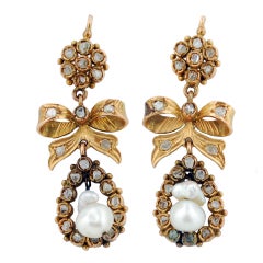 19th C Earrings Gold and Mine Cut Diamonds