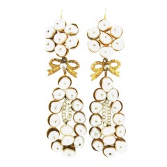 Long Pearl and Gold Earrings