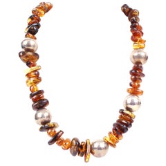 Natural Amber and Silver Necklace