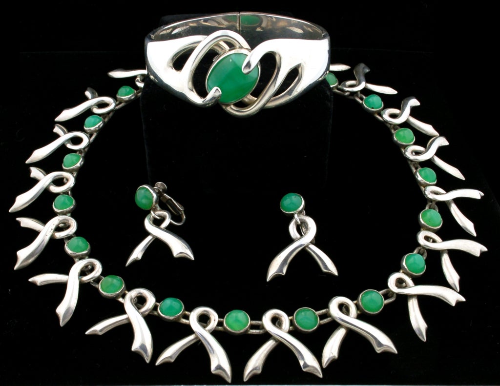 Mid Century Modernist Sterling and Jade Set S. Pineda