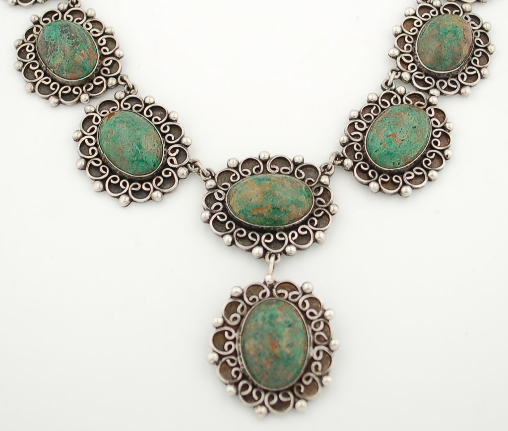 Exceptional Silver and azure-malachite necklace. Martinez was a master of apidary work and his pieces are a rare find.