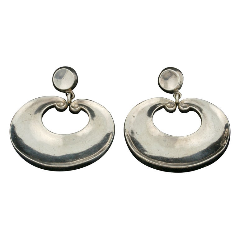 Antonio Pineda Silver Large Hoops Earrings Mexican Silver For Sale