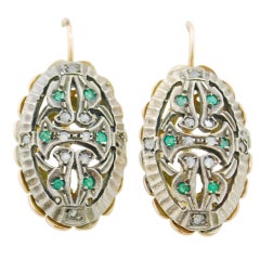 Antique Emerald Silver and Gold Earrings