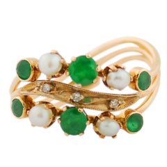 Nini Designer Emerald, Pearl and Diamond Ring