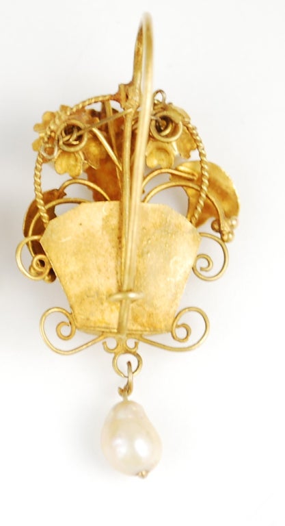 Antique Mexican Earring 18k Gold and Natural Pearls