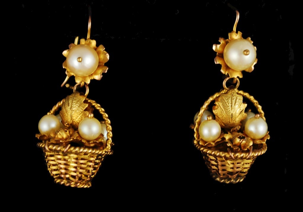 Antique  Mexican Weaved Basket Earrings