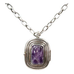 WILLIAM SPRATLING Silver Mexican Amethyst Locket Necklace