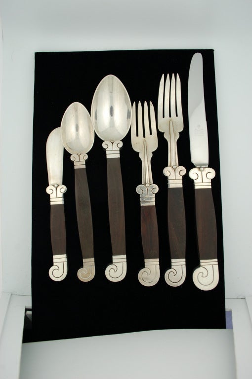 Women's Sterling and Rosewood Mexican Flatware Set-Service 36 Pieces
