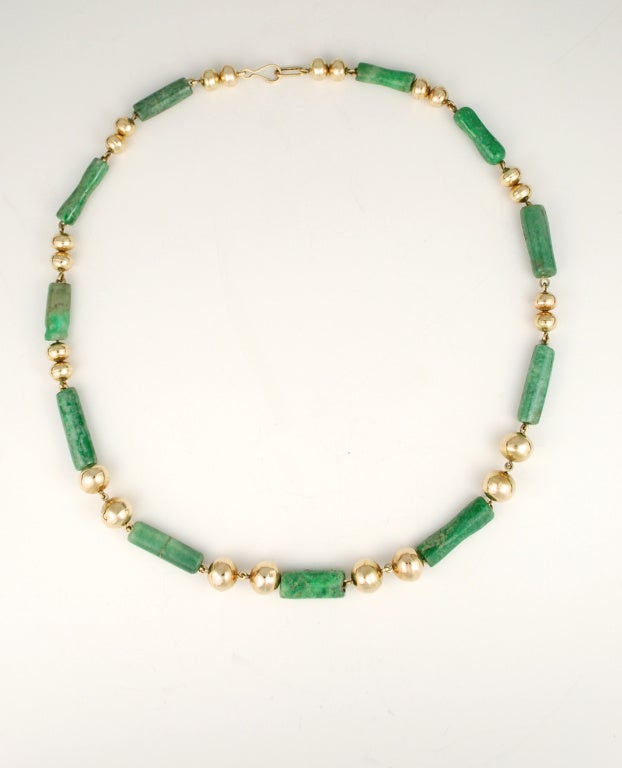Women's or Men's Mayan Imperial Jade and Gold Necklace