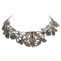 FAR FAN Sterling Repousse Necklace Mexico circa 1930