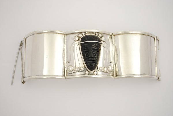 FRED DAVIS  1930's Modernist  Mexican  Cuff Bracelet with Onyx