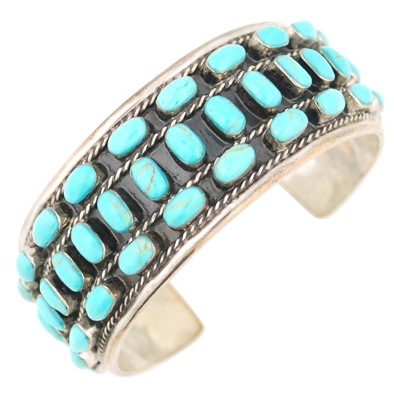 MId Century Turquoise Cuff Bracelet For Sale