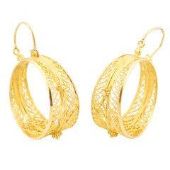 Frida Style Gold Filigree Hoop Earrings