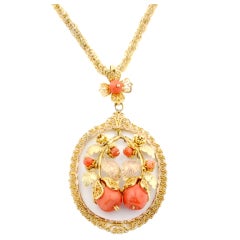 Gold Filigree Coral Necklace