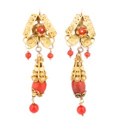 Antique Gold and Coral Earrings