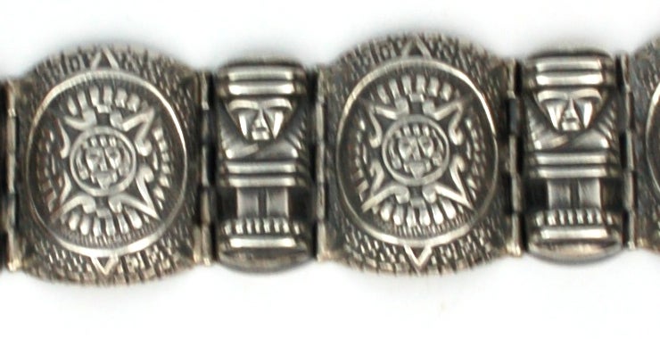 Women's Aztec Moderne Mexican Silver Repousse Bracelet