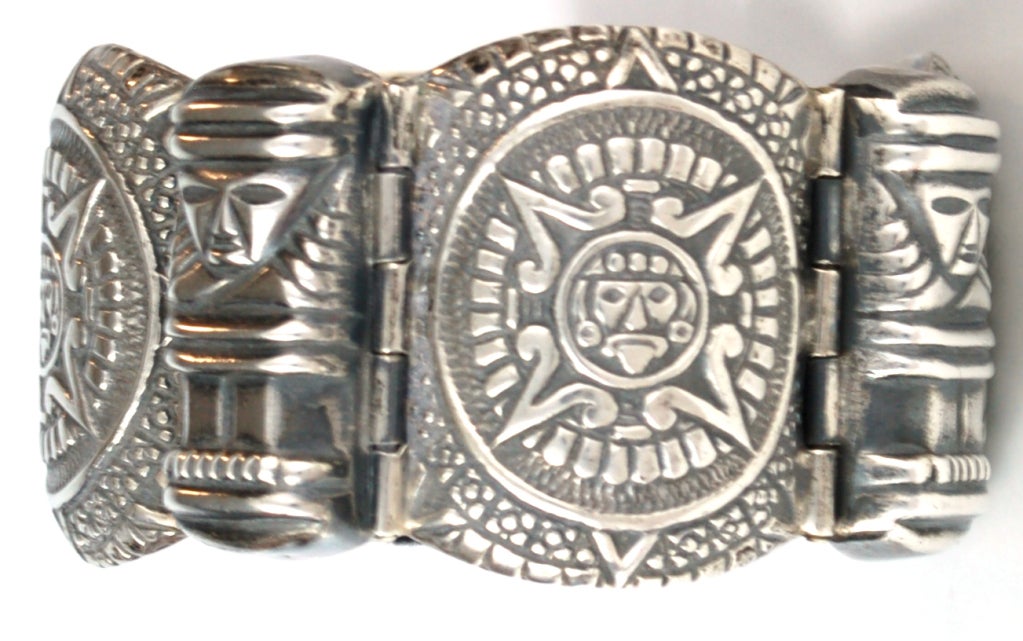 Aztec Moderne Mexican Silver Repousse Bracelet 2