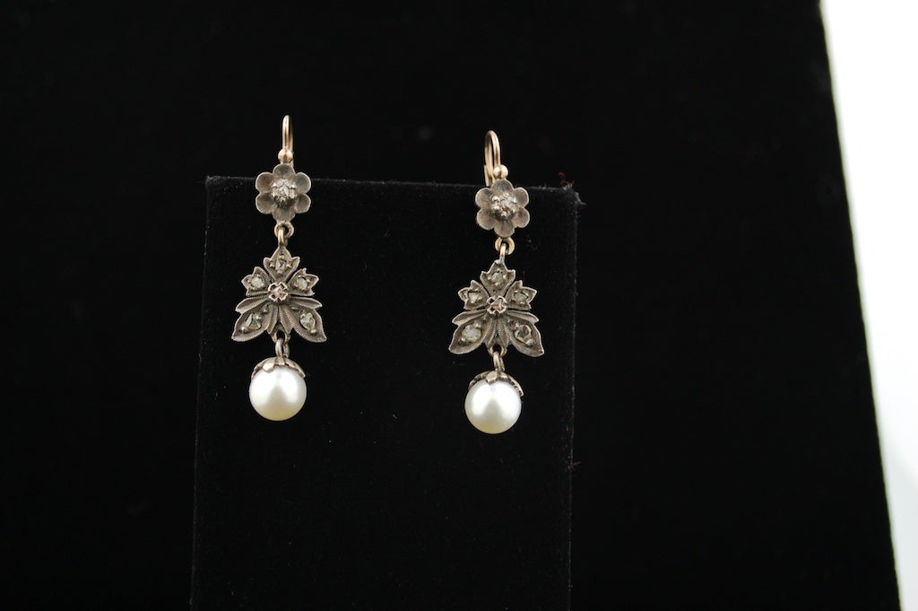 Antique Victorian Diamond Earrings Silver and Gold For Sale 3