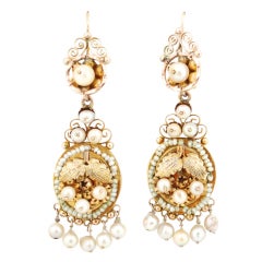 Large Gold and Natural Pearls Frida Earrings
