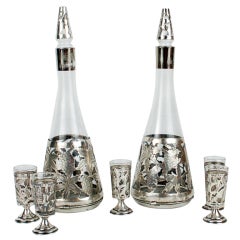 Sterling and Glass Decanters and Cordials Set