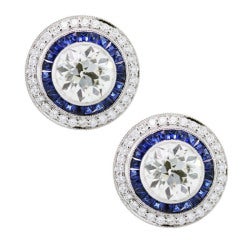 Sapphire Diamond Platinum Earrings 12