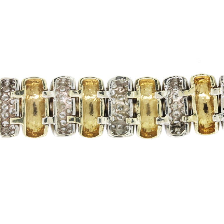 Women's Diamond Pave Textured Yellow Gold Bracelet
