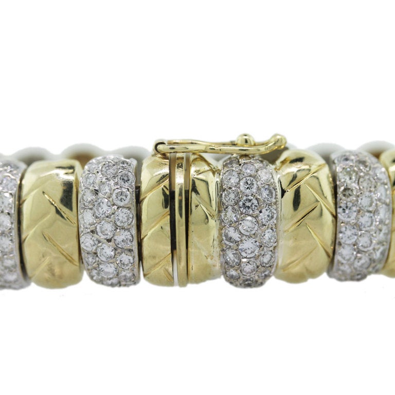 Diamond Pave Textured Yellow Gold Bracelet 1