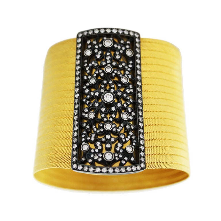 Y. AKDIN Yellow Gold Woven Bracelet Diamond Clasp at 1stDibs