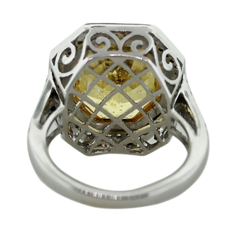 Women's Octagonal Cut Fancy Yellow Sapphire Diamond Platinum Ring