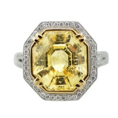 Octagonal Cut Fancy Yellow Sapphire Diamond Platinum Ring 9