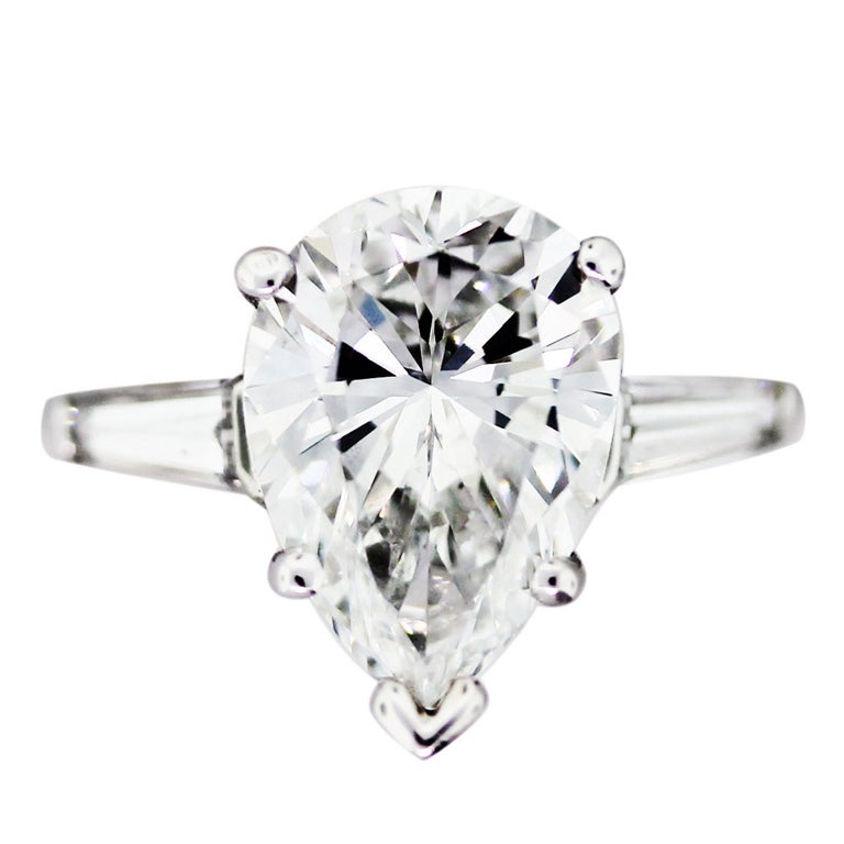 4 Carat Pear Shaped Diamond Platinum Engagement Ring at 1stdibs 4 Carat Pear Shaped Diamond Platinum Engagement Ring at 1stdibs