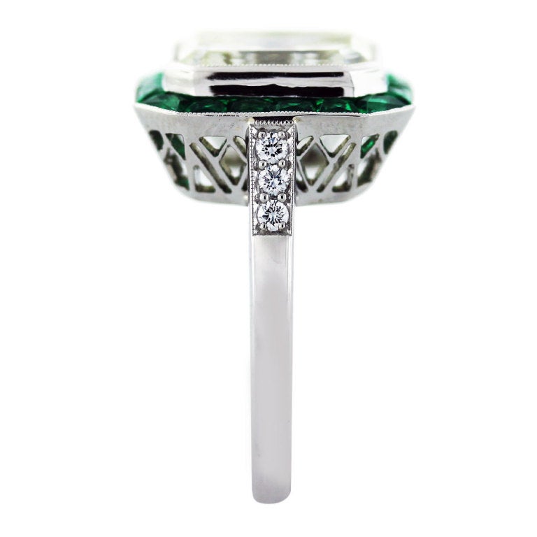 5 Carat Emerald Cut Diamond Emerald Plantinum Engagement Ring