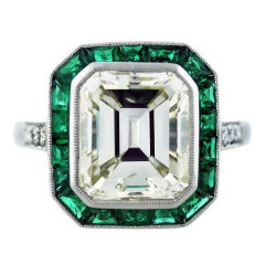 5 Carat Emerald Cut Diamond Emerald Plantinum Engagement Ring
