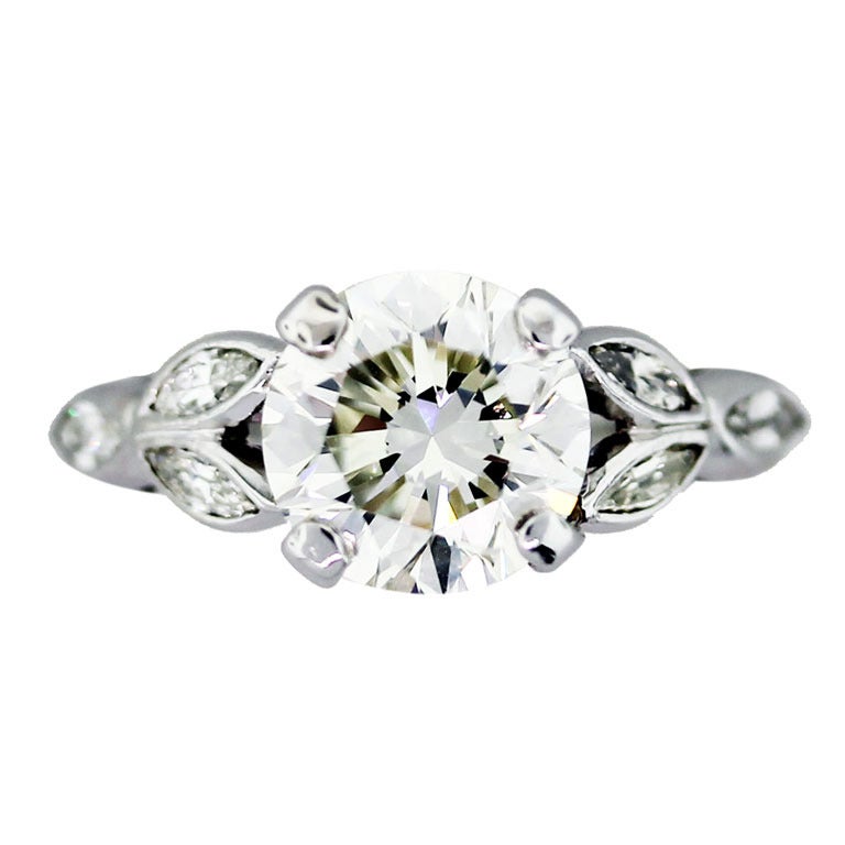 3.32 Carat Round Diamond Engagement Ring Set in Platinum